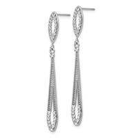 14K White Gold Diamond-cut Open Teardrop Dangle Post Earrings view 2