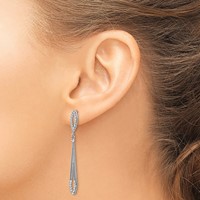 14K White Gold Diamond-cut Open Teardrop Dangle Post Earrings view 3