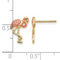 14K Yellow Gold Pink Enameled Flamingo Post Earrings view 4
