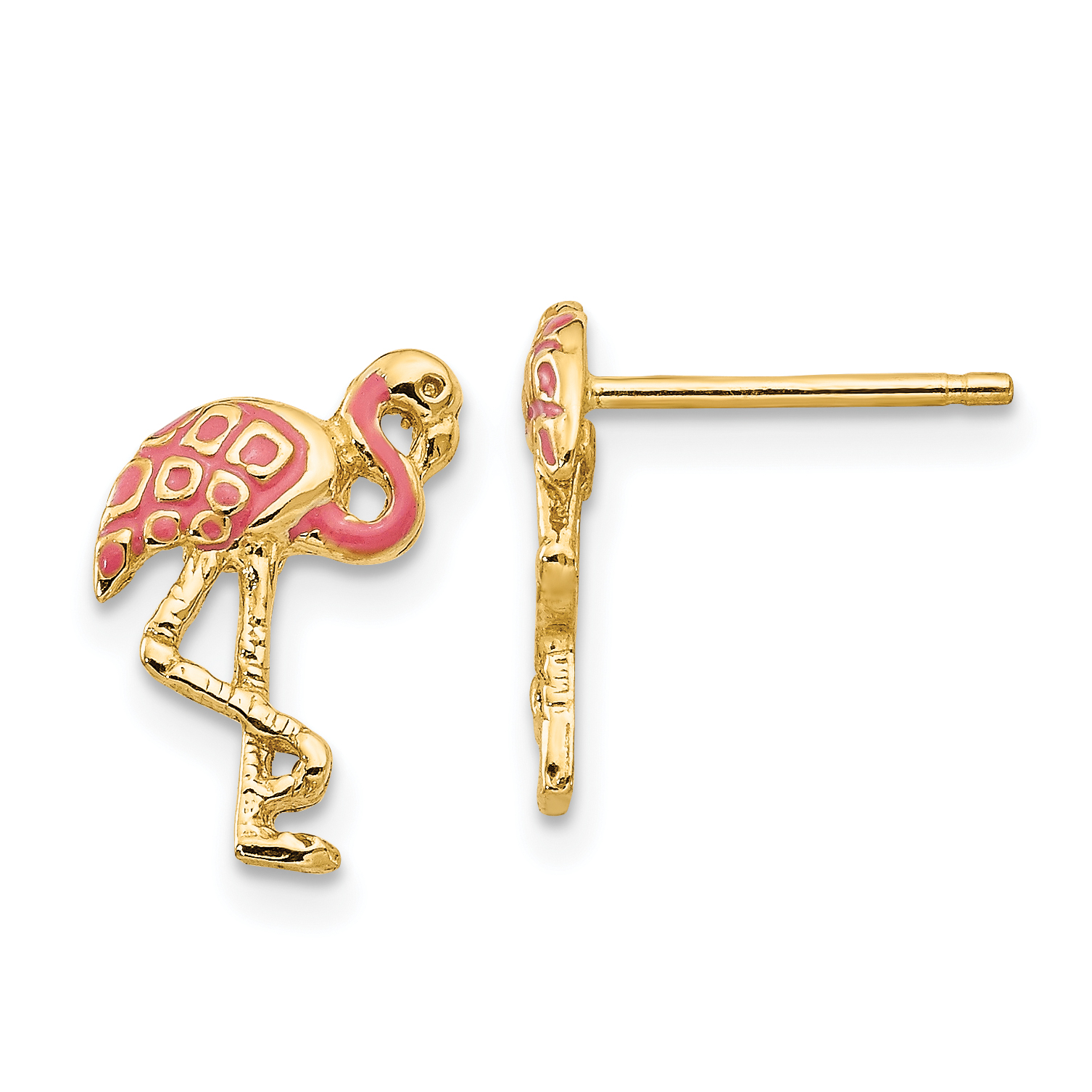 14k Pink Enameled Flamingo Post Earrings (TP161)