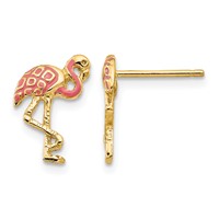 14K Yellow Gold Pink Enameled Flamingo Post Earrings view 1
