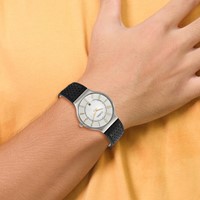 Mens Chisel Stainless Steel White Dial Black Leather Watch view 3