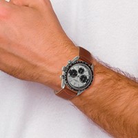 Mens Chisel Stainless Steel Brown Leather Chronograph Watch view 3