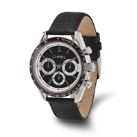 Mens Chisel Stainless Steel Black Leather Chronograph Watch view 1