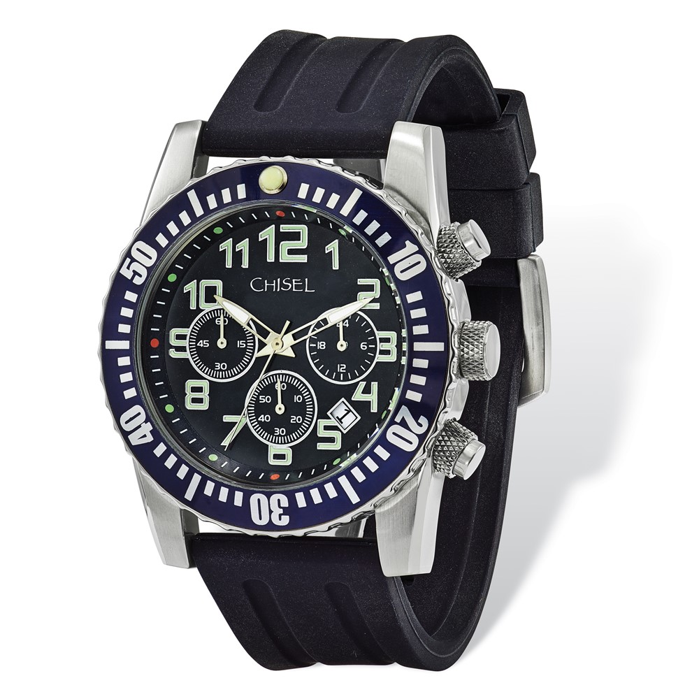 Mens Chisel Black Dial & Silicone Strap Chronograph Watch