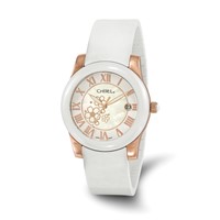 Ladies Chisel Rose IP-plated Floral Dial White Strap Watch view 1