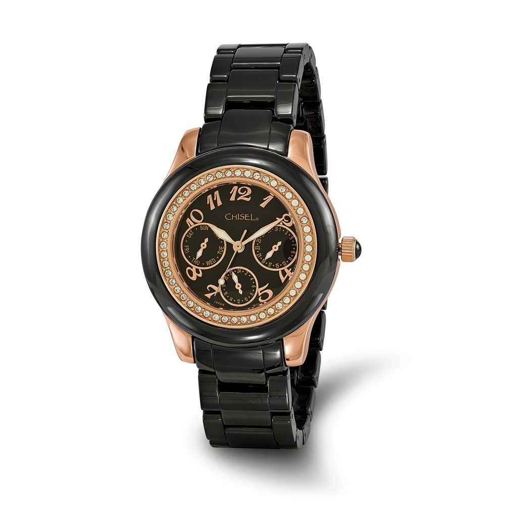 Ladies Chisel Rose IP-plated Black Dial Ceramic Watch