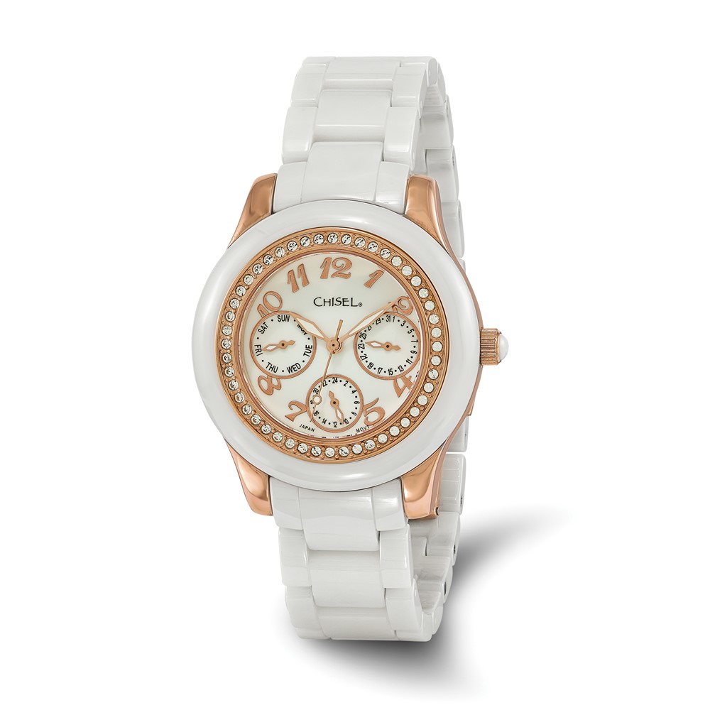 Ladies Chisel Rose IP-plated White Dial Ceramic Watch