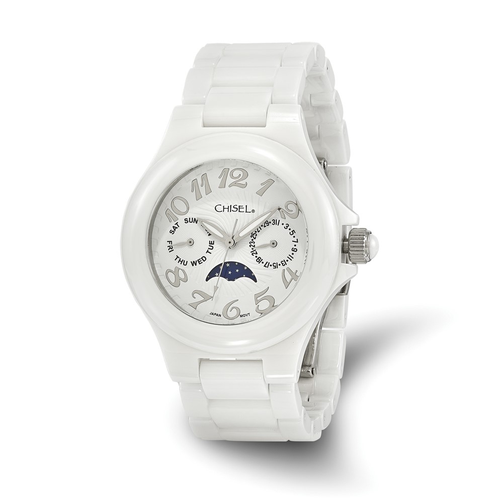 Ladies Chisel White Ceramic White Dial Watch