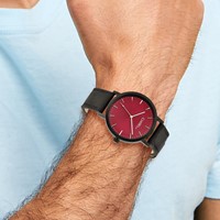 Chisel Matte Black IP-plated Red Dial Black Leather Band with Quick Release Watch view 4
