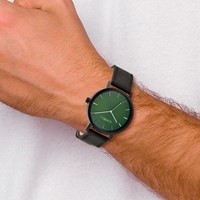 Chisel Matte Black IP-plated Green Dial Black Leather Band with Quick Release Watch view 4