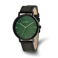 Chisel Matte Black IP-plated Green Dial Black Leather Band with Quick Release Watch view 1
