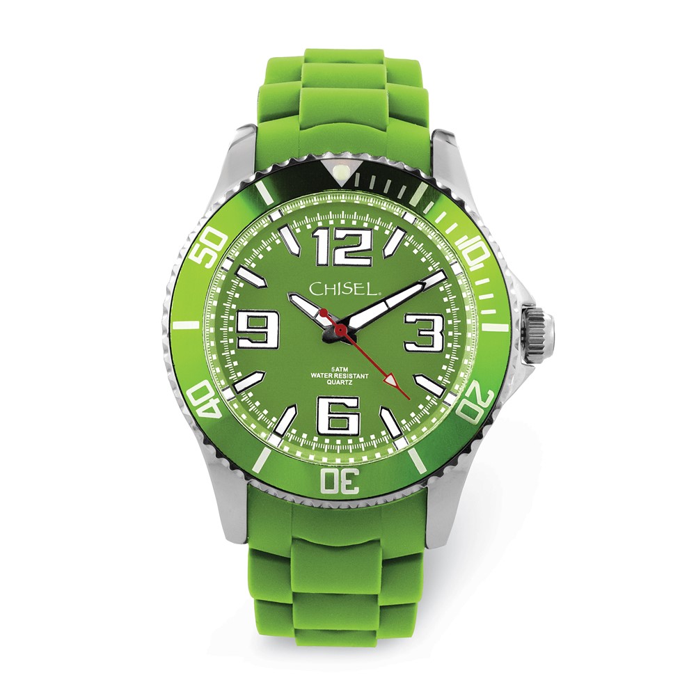 Mens Chisel 44mm Green Silicone Strap Watch