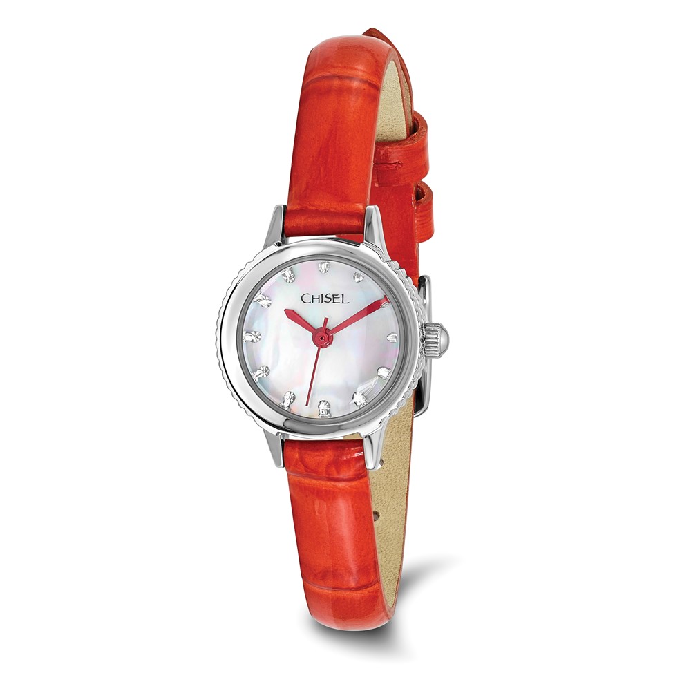 Ladies Chisel Stainless Steel Red Leather Strap Watch