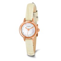 Ladies Chisel Stainless Steel Rose IP-plated White Leather Strap Watch view 1