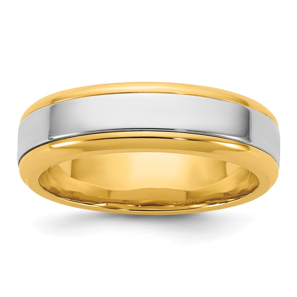 14K Two-Tone Y W 6mm Beveled Edge Wedding Band