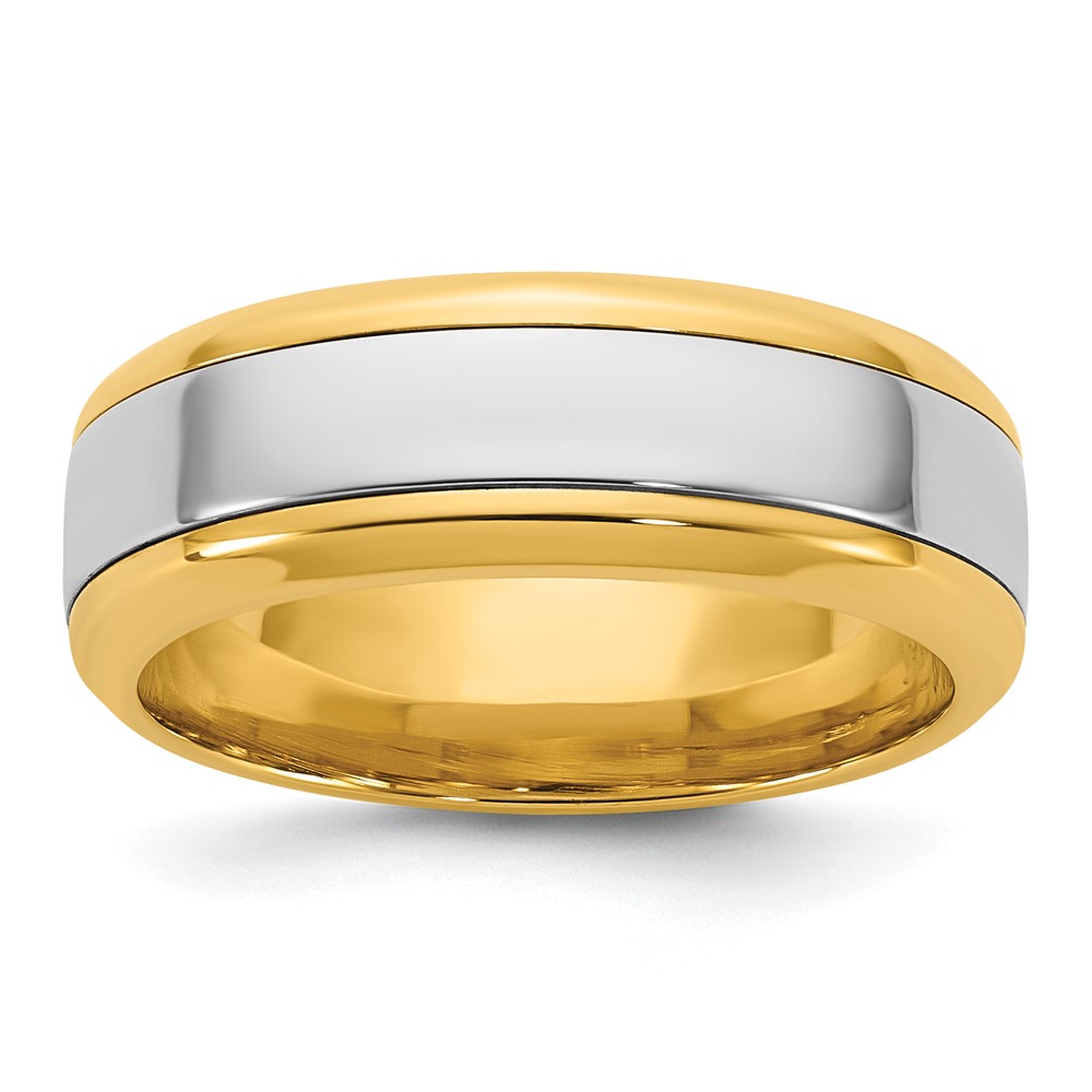 14K Two-Tone Y W 7mm Beveled Edge Wedding Band