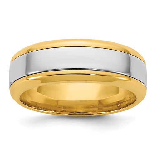 14K Two-Tone Y W 7mm Beveled Edge Wedding Band, Size 7