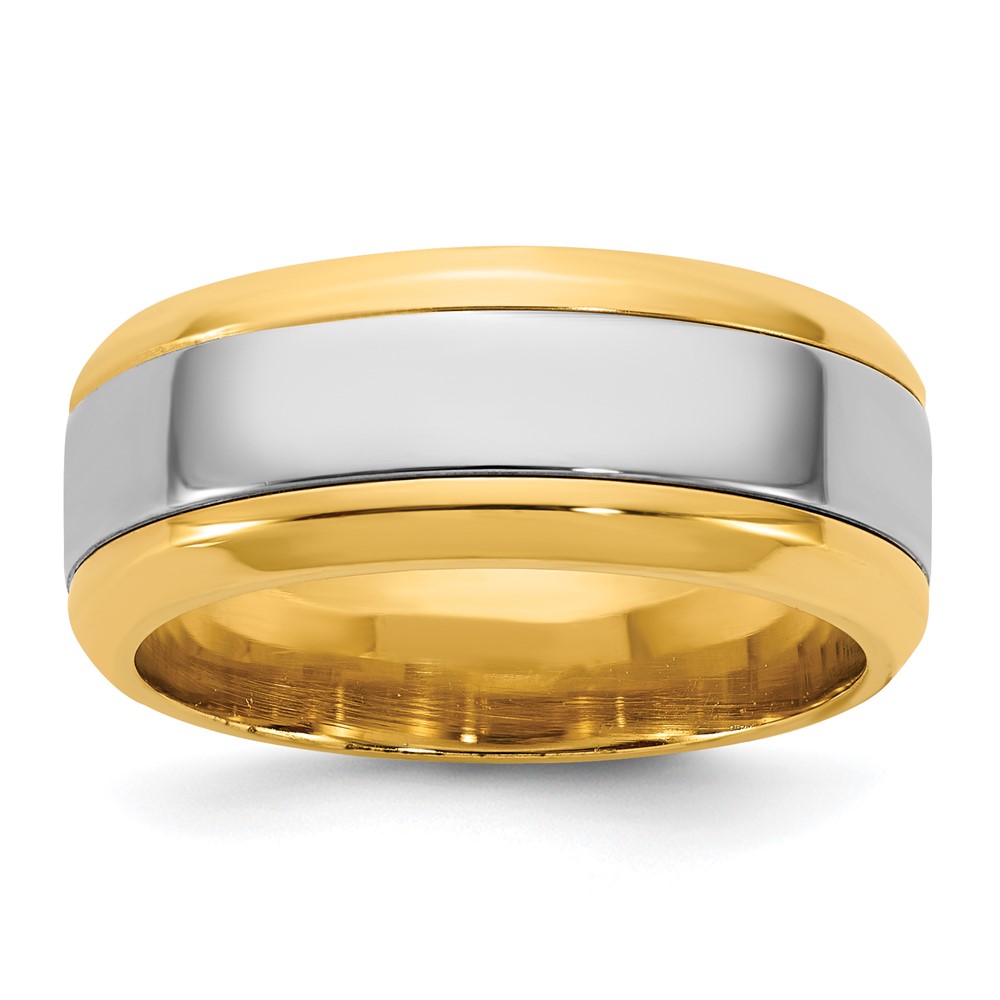 14K Two-Tone Y W 8mm Beveled Edge Wedding Band
