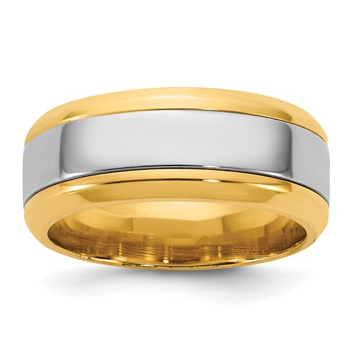 14K Two-Tone Y W 8mm Beveled Edge Wedding Band, Size 7