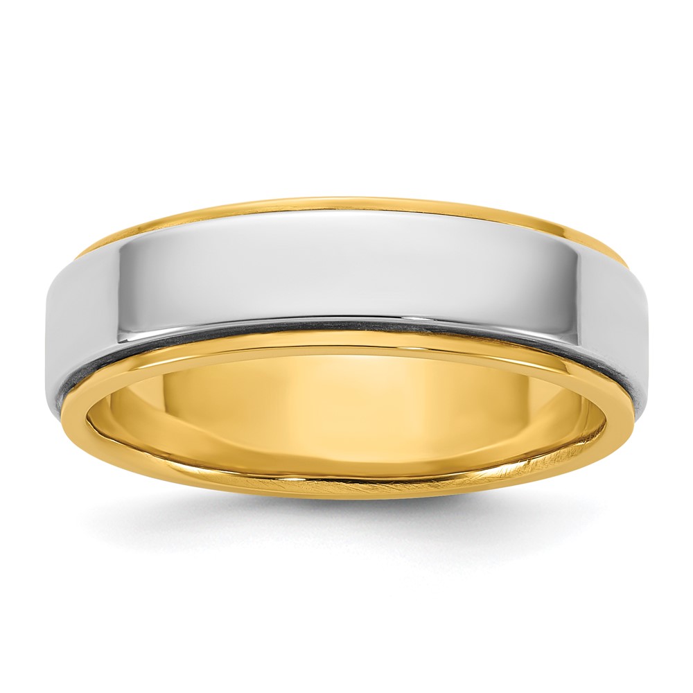 14K Two-Tone Y W 6mm Step Edge Wedding Band