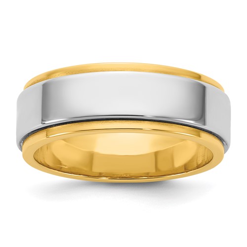 14K Two-Tone Y W 7mm Step Edge Wedding Band, Size 7