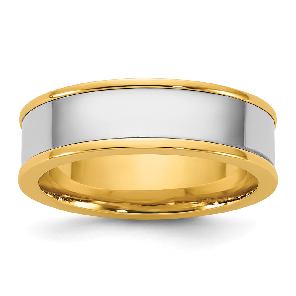 14K Two-Tone Y W 6mm Step Up Flat Edge Wedding Band