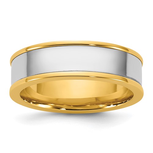 14K Two-Tone Y W 6mm Step Up Flat Edge Wedding Band, Size 10