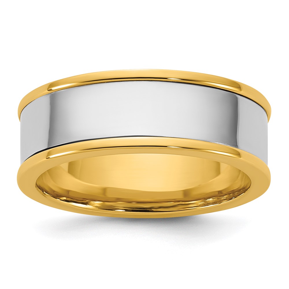 14K Two-Tone Y W 7mm Step Up Flat Edge Wedding Band - Size 7
