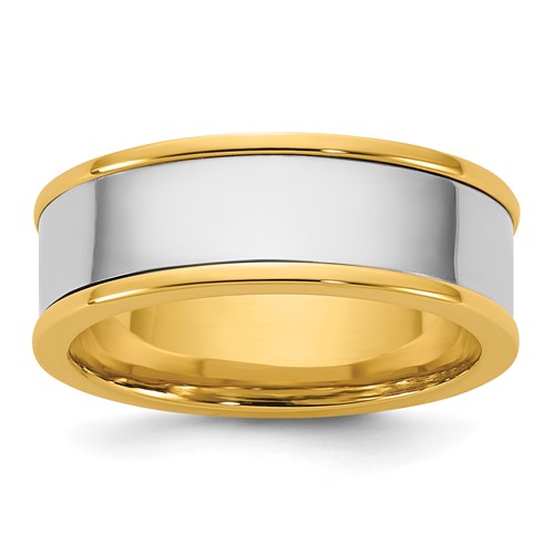 14K Two-Tone Y W 7mm Step Up Flat Edge Wedding Band, Size 7