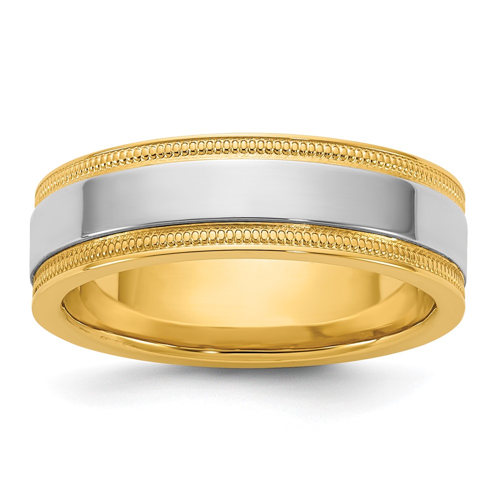 14K Two-Tone Y W 6mm Milgrain Wedding Band