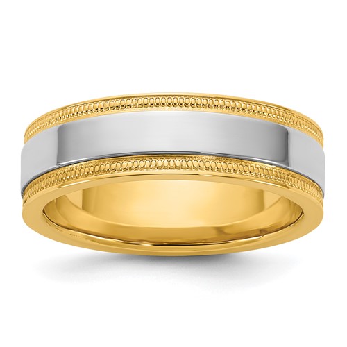 14K Two-Tone Y W 6mm Milgrain Wedding Band, Size 7