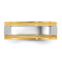 14K Two-Tone Y W 7mm Milgrain Wedding Band view 3