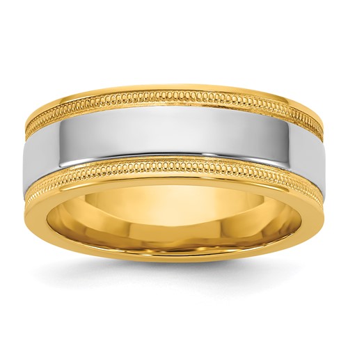 14K Two-Tone Y W 7mm Milgrain Wedding Band, Size 11