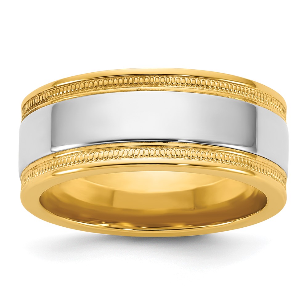 14K Two-Tone Y W 8mm Milgrain Wedding Band