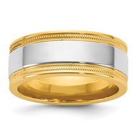 14K Two-Tone Y W 8mm Milgrain Wedding Band view 1