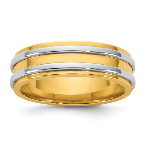 14K Two-Tone Y W 6mm Double Banded Wedding Band, Size 7