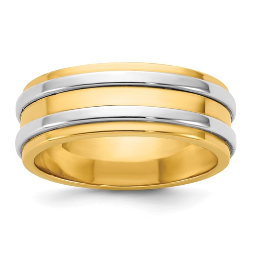 14K Two-Tone Y W 7mm Double Banded Wedding Band, Size 7