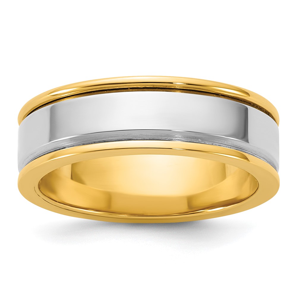 14K Two-Tone Y W 6mm Step Up Beveled Wedding Band