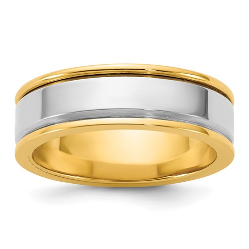 14K Two-Tone Y W 6mm Step Up Beveled Wedding Band, Size 7