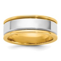 14K Two-Tone Y W 7mm Step Up Beveled Wedding Band view 1
