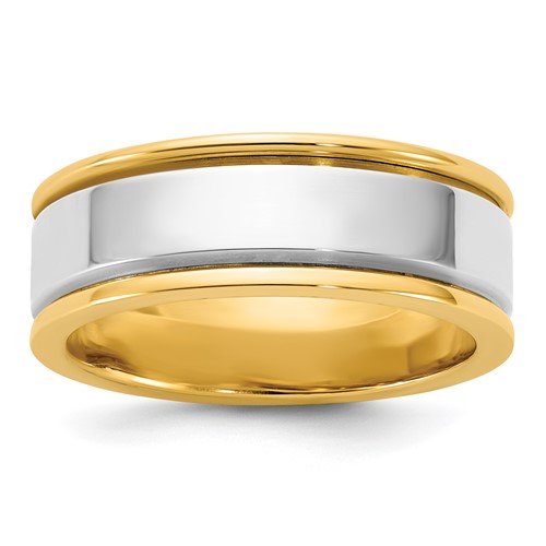 14K Two-Tone Y W 7mm Step Up Beveled Wedding Band, Size 7