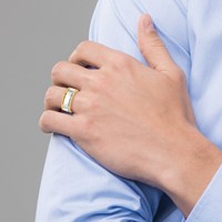14K Two-Tone Y W 8mm Step Up Beveled Wedding Band view 5
