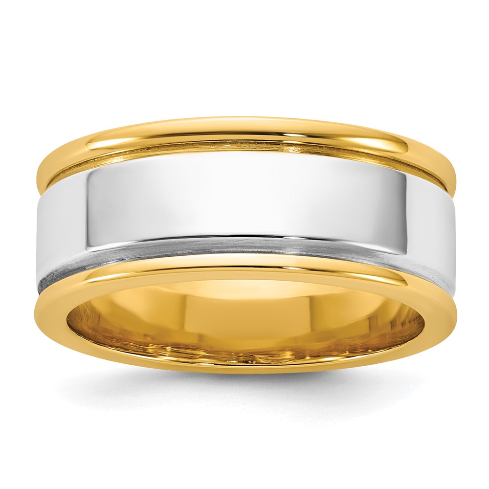 14K Two-Tone Y W 8mm Step Up Beveled Wedding Band