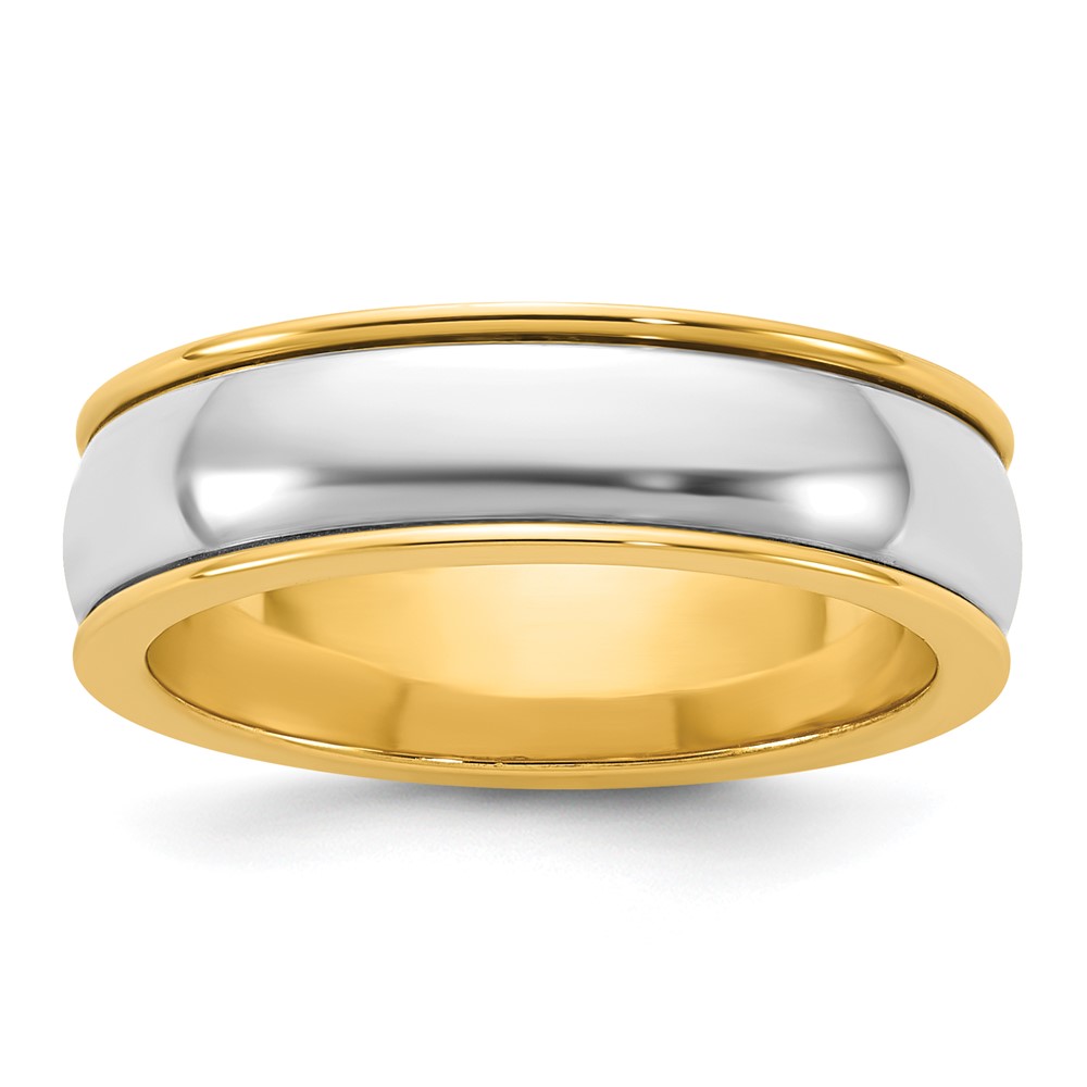 14K Two-Tone Y W 6mm Half Round Wedding Band