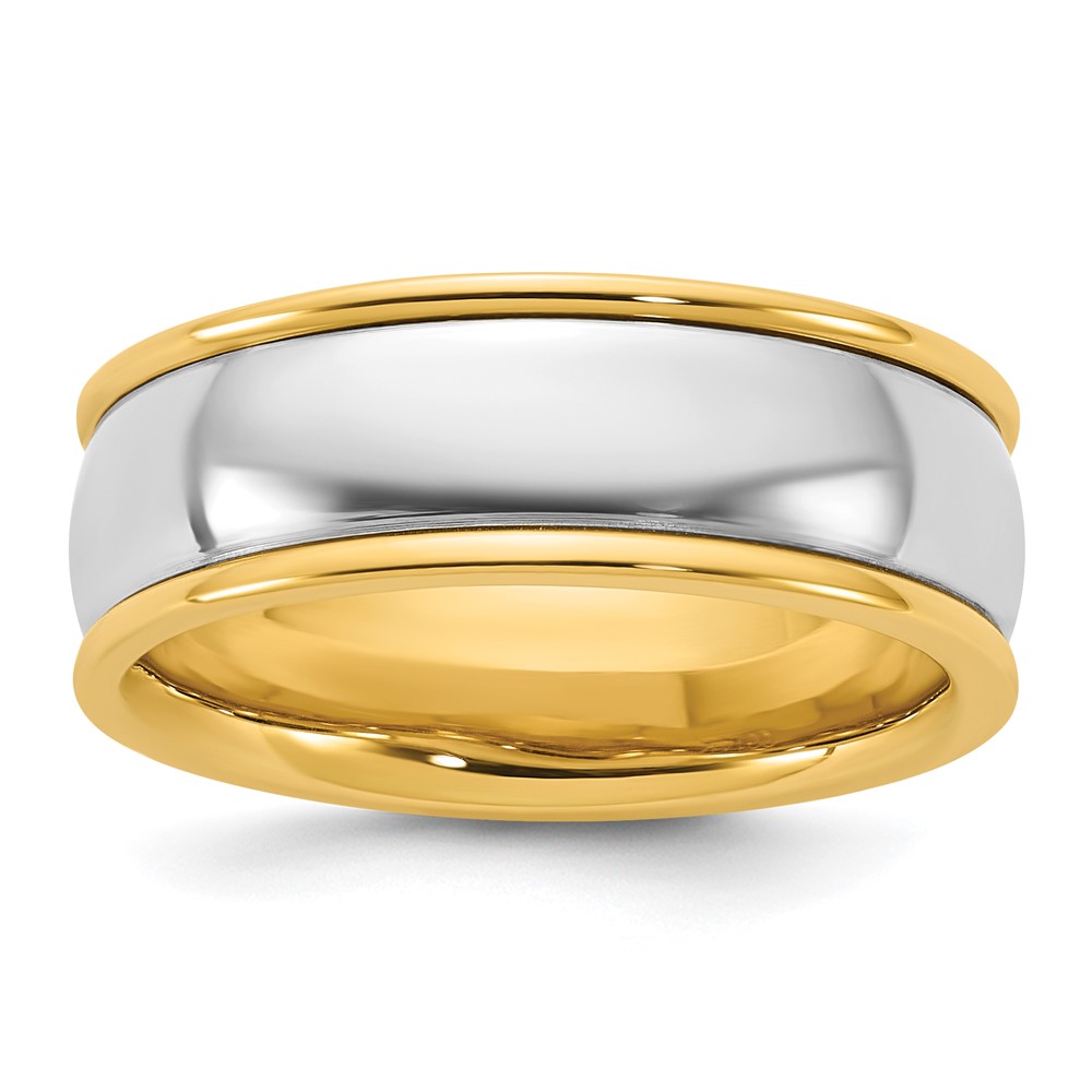 14K Two-Tone Y W 7mm Half Round Wedding Band
