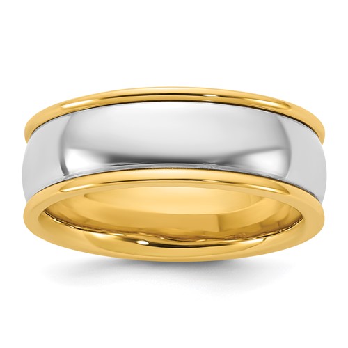 14K Two-Tone Y W 7mm Half Round Wedding Band, Size 7