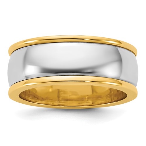 14K Two-Tone Y W 8mm Half Round Wedding Band, Size 10