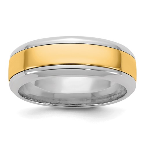 14K Two-Tone Band with Y 7mm Beveled Edge Wedding, Size 7