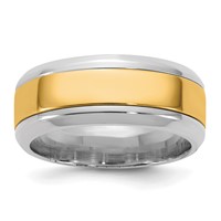 14K Two-Tone Band with Y 8mm Beveled Edge Wedding view 1